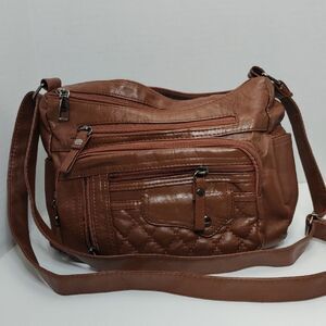 Women's Brown Vegan Leather Quilted Crossbody Bag 10"X6"X5"